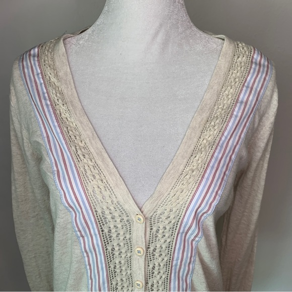 Anthropologie Field Flower Striped Borders Boyfriend Cardigan Sweater Size M - Picture 4 of 7
